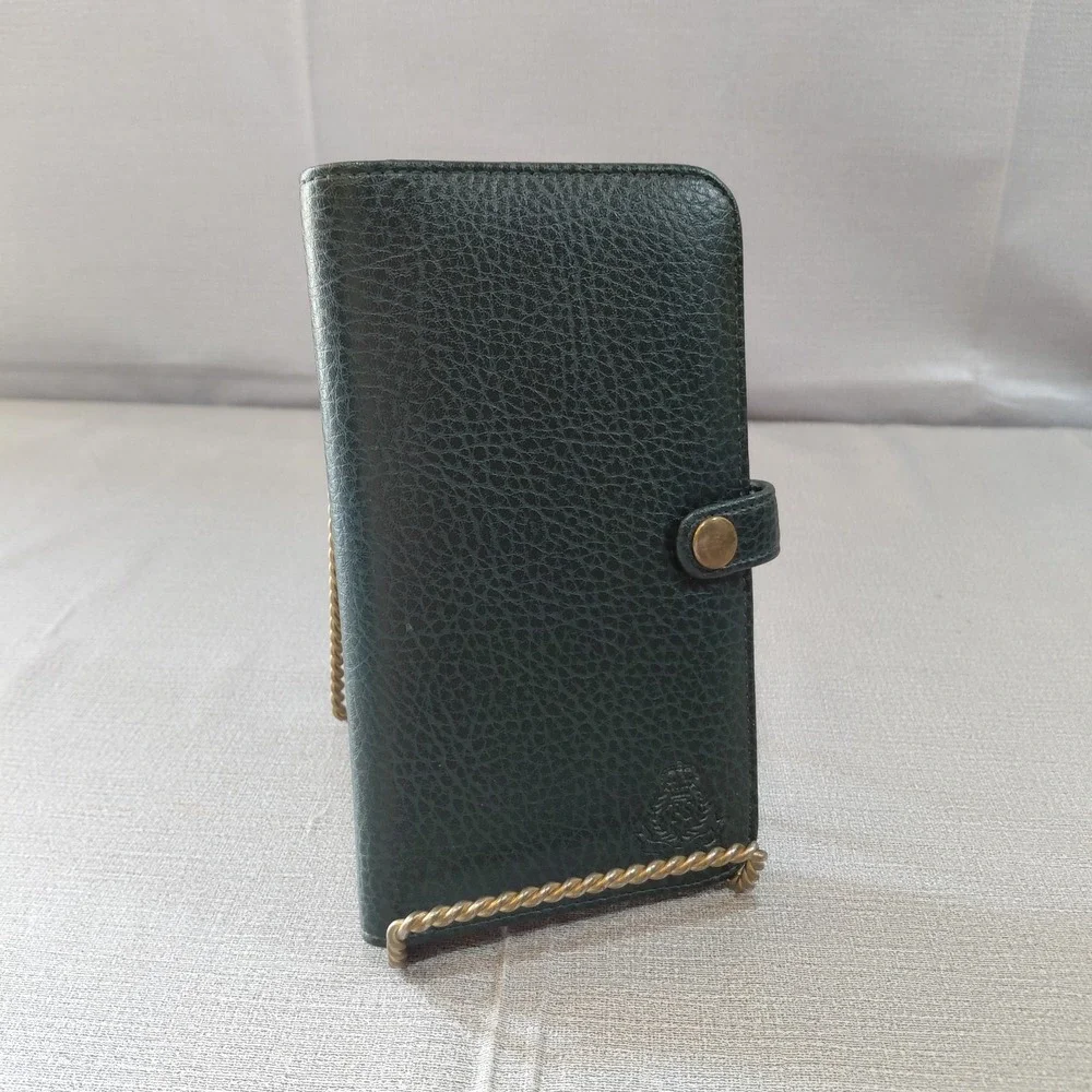 Vtg Tan Sac Vegan Pebbled Leather Address & Notebook Holder Green Organizer